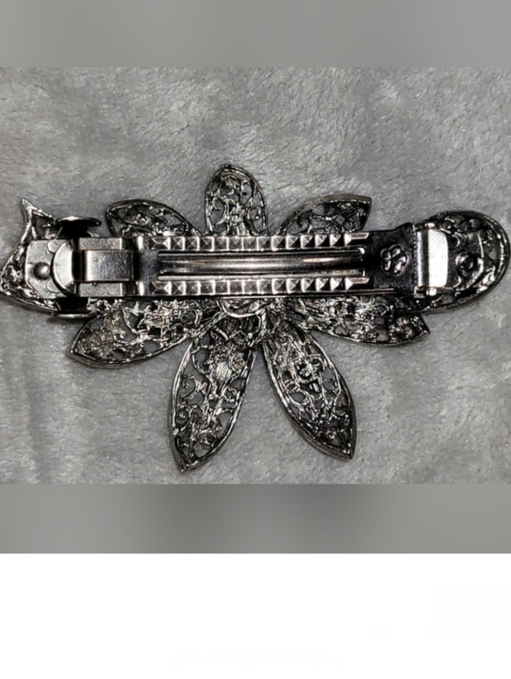 Vintage Filigree Silver Crystal Rhinestone Flower Barrette Hair Clip Blue Purple - Picture 3 of 7